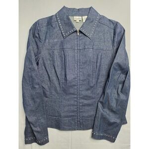 Vintage Blushe Impressions Jacket Women's 8 Blue Cotton Beaded Full Zip Outdoor